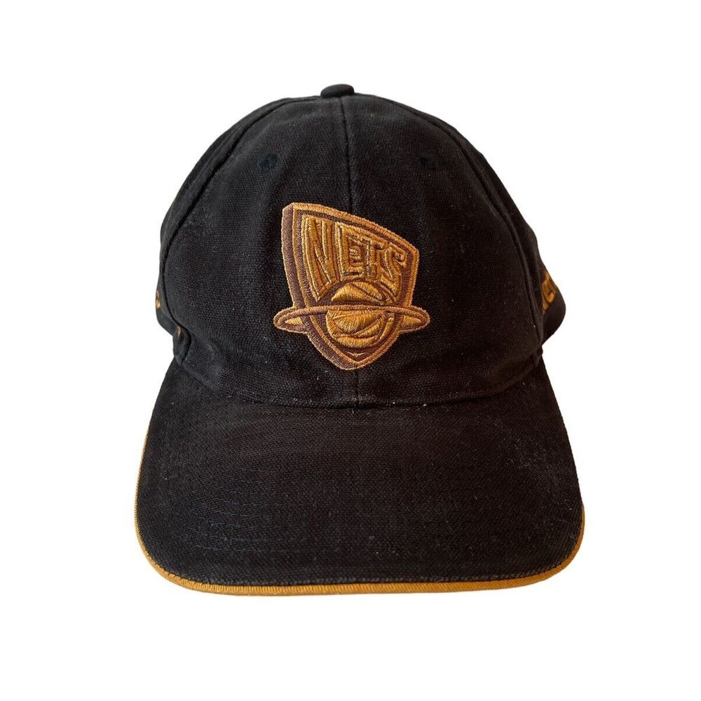 Vintage New Jersey Nets Hat Cap Hook & Loop Drew Pearson NBA One Size Black Gold
